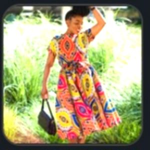 Original Hand-made Colorful Cotton Tea Dress, Size Large